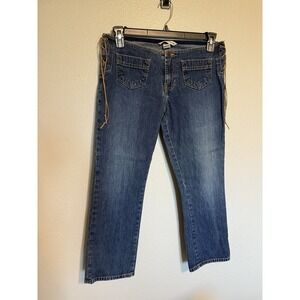 Vintage Y2K Abercrombie & Fitch Womens Size 4 Low Waist Leather Tie Side Jeans